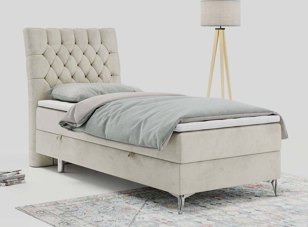 Boxspringbett, Gästebett, Kinderbett mit Bettkästen - MILEN - 90x200cm - links - Beige - H3