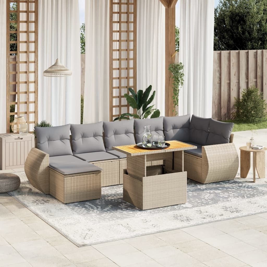 "Rabatt" 8-tlg. Garten-Sofagarnitur - mit sofa - mit Kissen Beige Poly Rattan - Lounge-Dining set CC10636