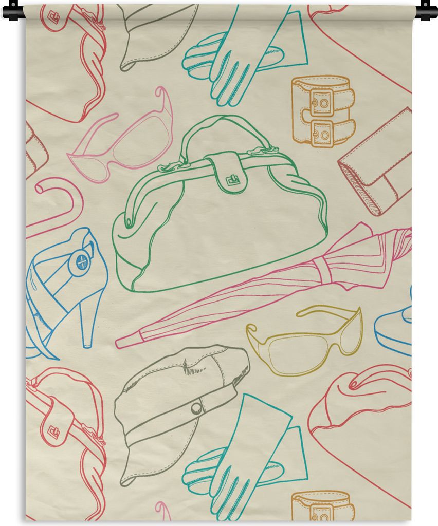 MuchoWow Wandteppich Wandbehang Pastell - Tasche - Kleidung - Schnittmuster 90x120 cm Tapisserie Dekoration Wandtuch - Wanddeko