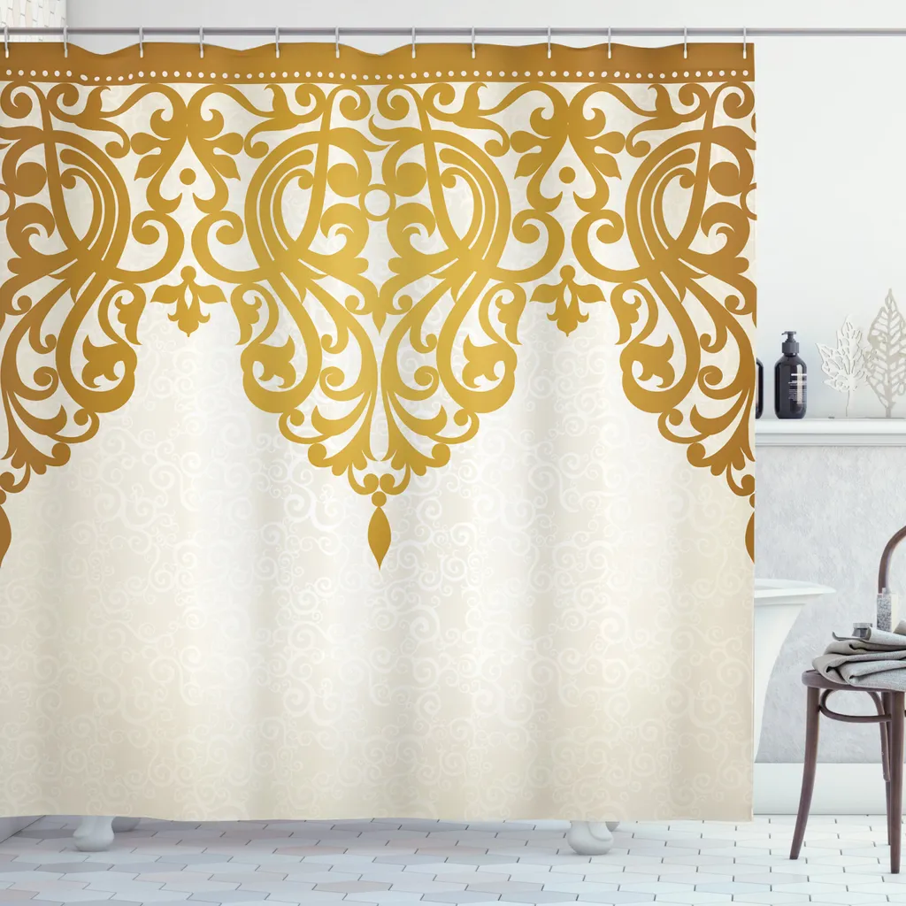 Tenda Da Doccia Marrone E Oro Con Finestra: Set Completo Con Fodera Strappabile, Impermeabile, Per Bagni Fino A 180x188cm - 3