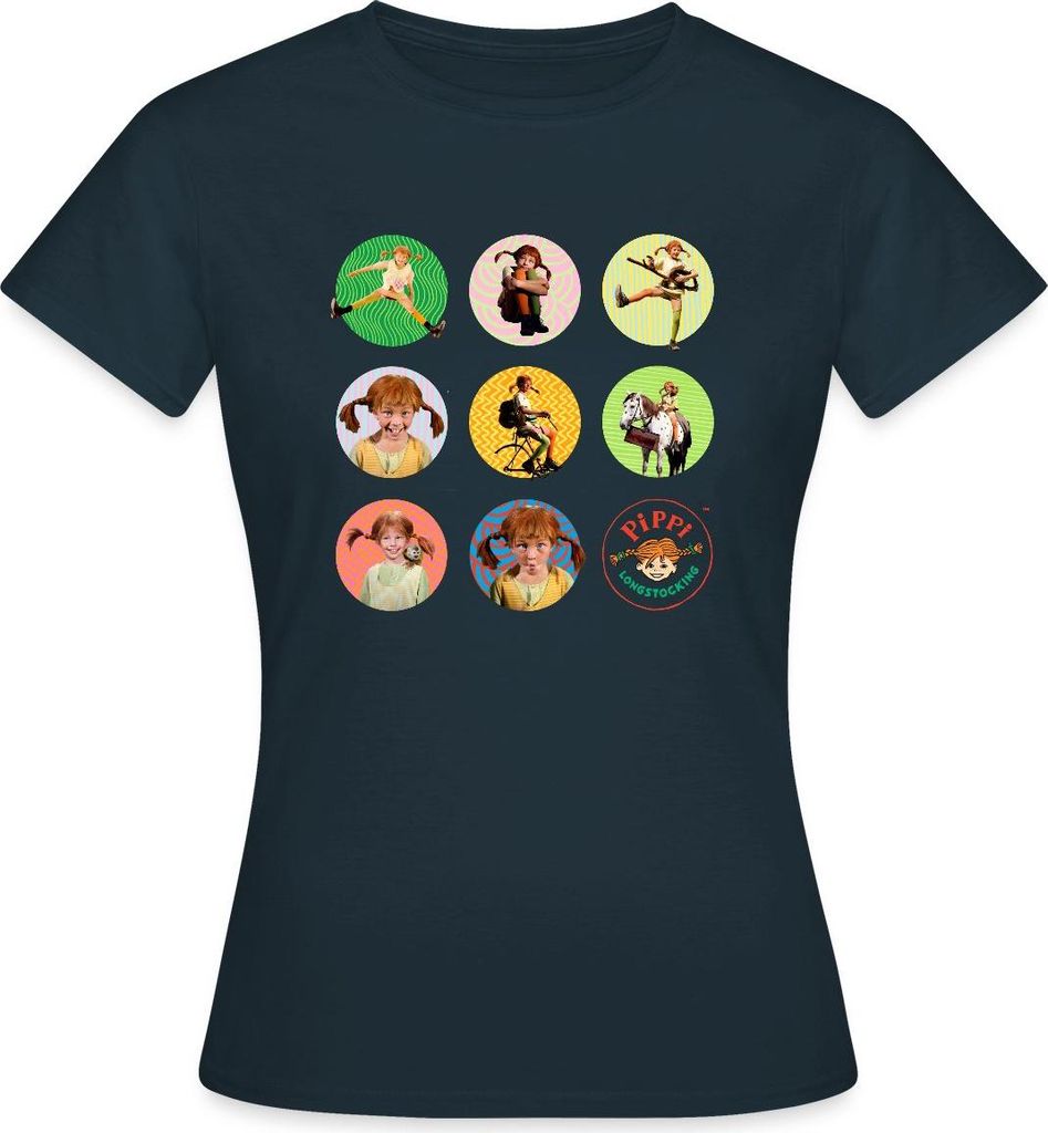 Spreadshirt Pippi Langstrumpf Bilder Von Pippi In Kreisen Frauen T-Shirt, XL, Navy