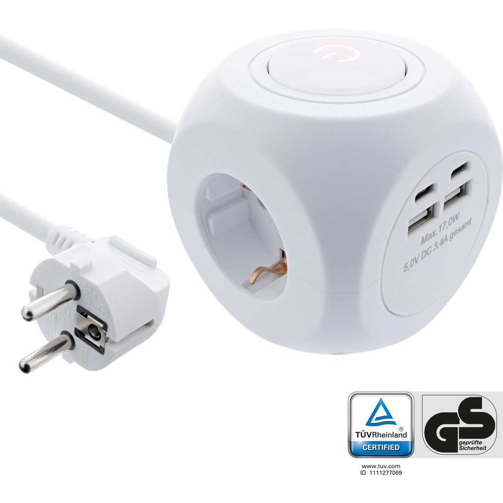 InLine® Charging Cube, 3x Schutzkontakt, 2x USB-C, 2x Produktbild 