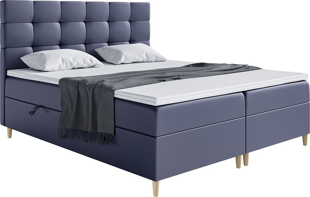 MEBLINI Boxspringbett mit Bettkasten - Gepolstert Doppelbett mit Matratze und Topper - Polsterbett mit Stauraum - Bett mit Kopfteil - Stauraumbett ...