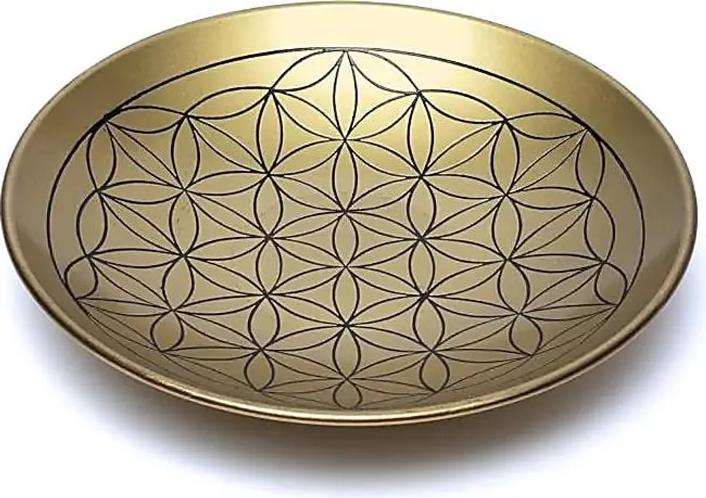 Plateau rituel en laiton avec motif Fleur de Vie pour vos cristaux