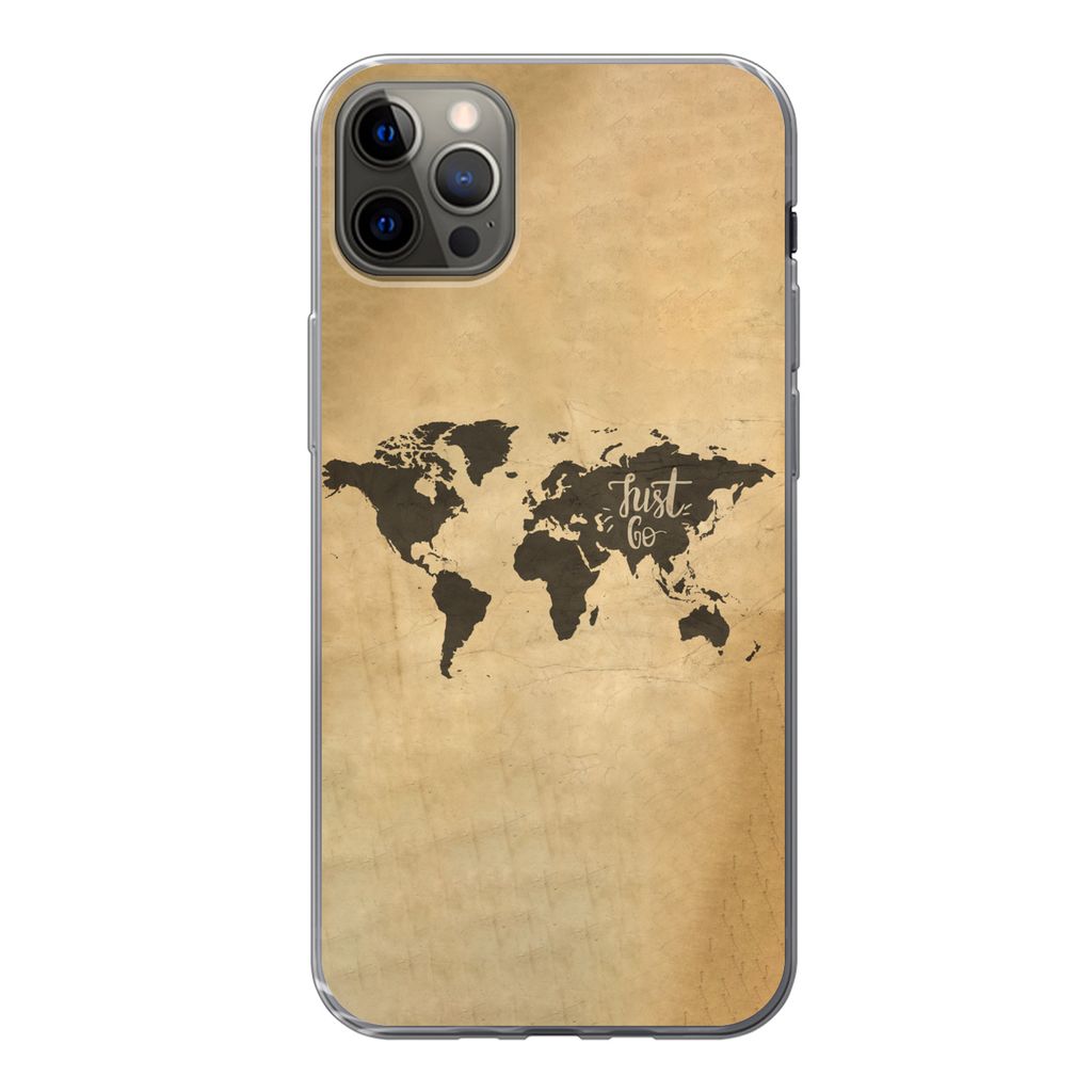 MuchoWow Handyhülle Schutzhülle Hülle für iPhone 13 Pro Max Weltkarte - Karte - Sprichwörter Silikon Softcase Handy Hülle - Mobiltelefon