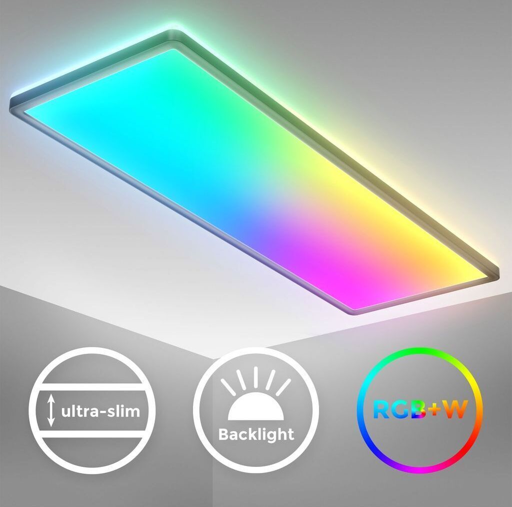 LED Deckenlampe mit indirektem Licht, Fernbedienung, buntes RGB+W Licht, LED Panel, Deckenleuchte flach, Schlafzimmerlampe, Flur, 58x20x3 cm, Schwarz