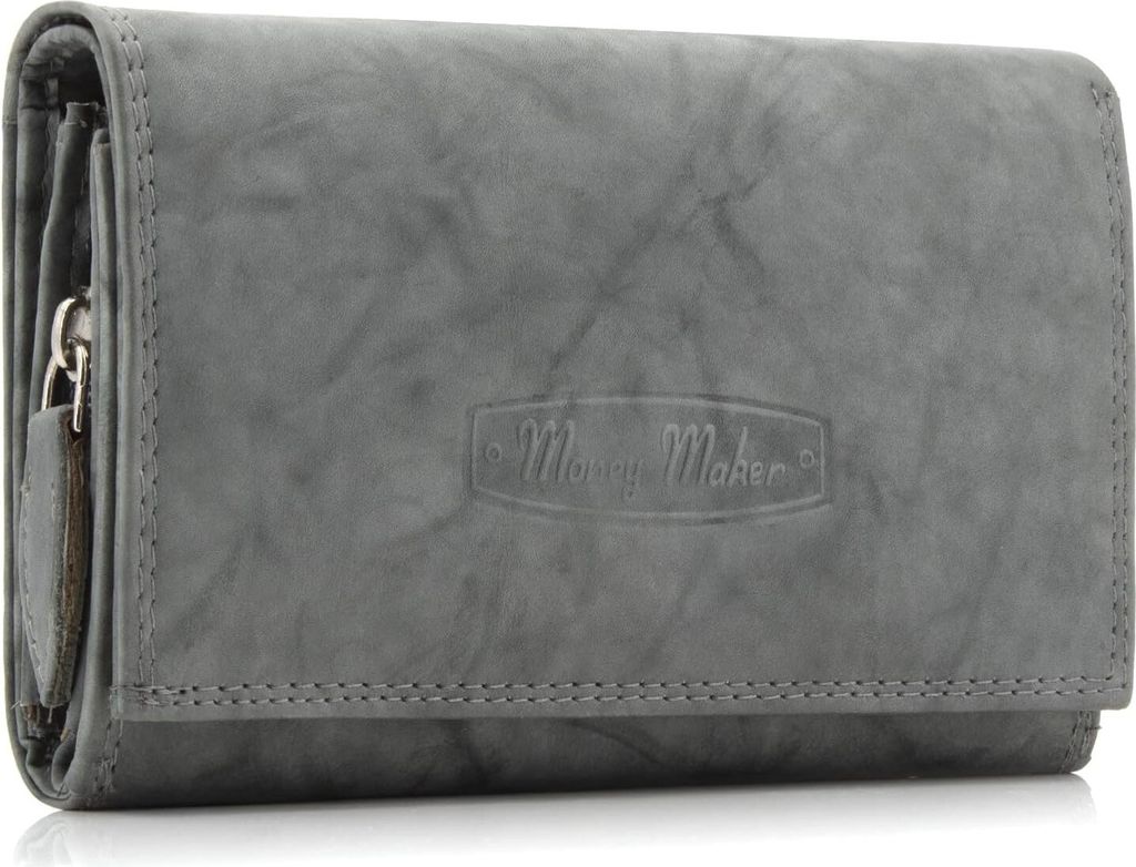 Geldbörse Damen Leder mit RFID-Schutz 25 Fächer Damen Portemonnaie Lang (Grau)