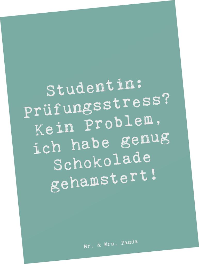 Mr. & Mrs. Panda Postkarte Spruch Studentin Schokoladenliebe - Meeresbrise - Geschenk, Durchhaltevermögen, kreative Geschenke, Grußkarte, Postkar...