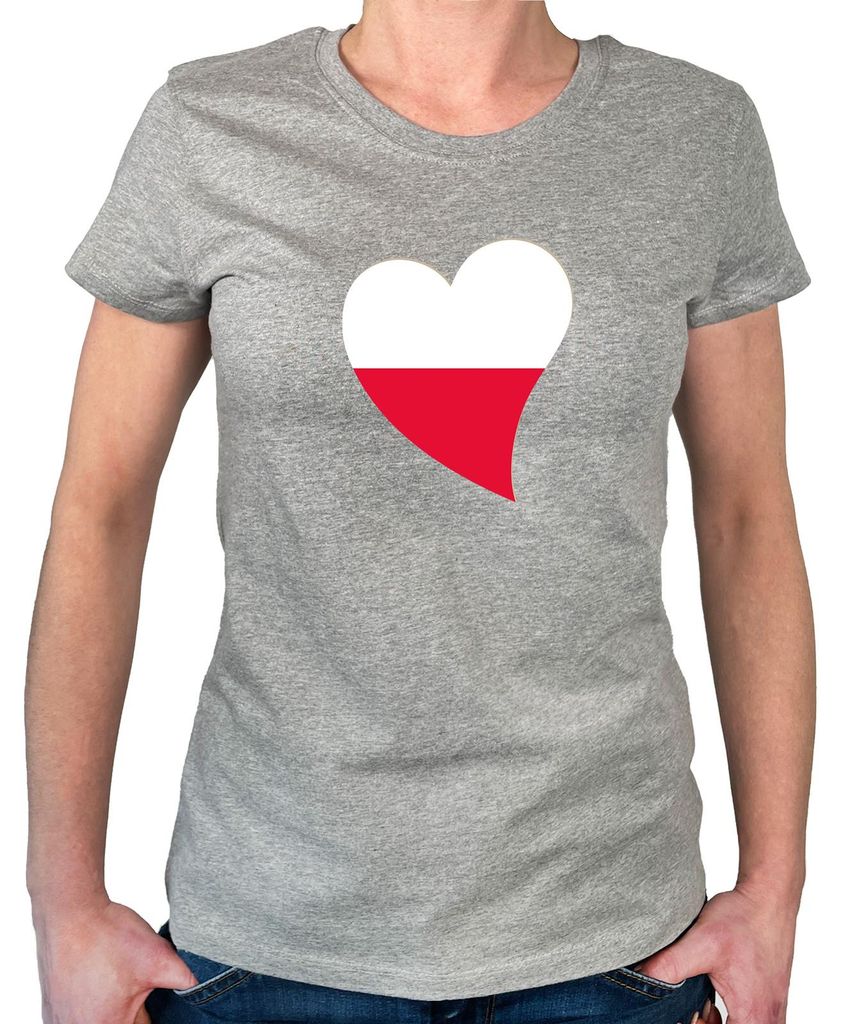 Huuraa Damen T-Shirt Polen Flagge Herz XS Sport Grey Bio Baumwolle Fairtrade Damenshirt Geschenkidee