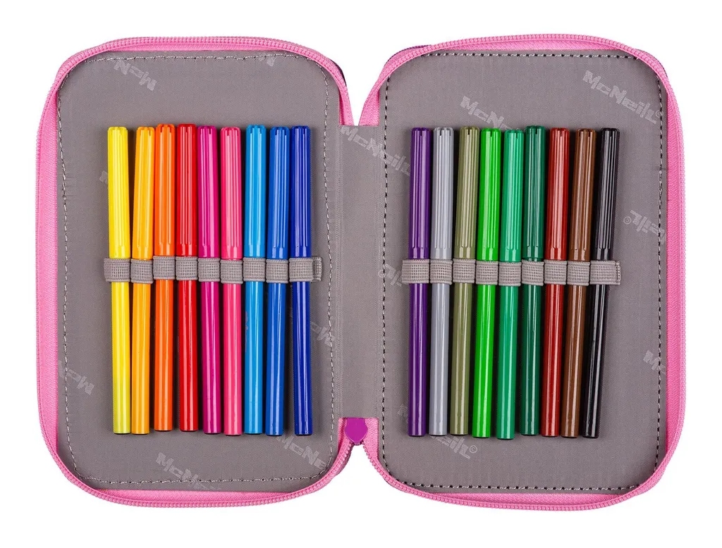 McNeill Pinky Rose Trousse à Crayons avec 3 Compartiments pour l'École - 3