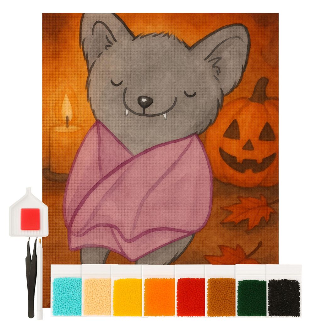 Mr. & Mrs. Panda Diamond Painting Fledermaus Chillt Design 40 x 50 cm Mit Rahmen - Weiß - Geschenk, diamant malerei, Halloween, bilder, Malen