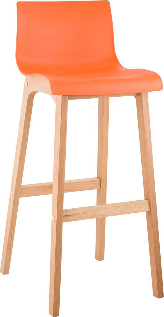 CLP Barhocker Hover Kunststoffsitz mit Lehne Vierfußgestell Natura aus Buchenholz orange