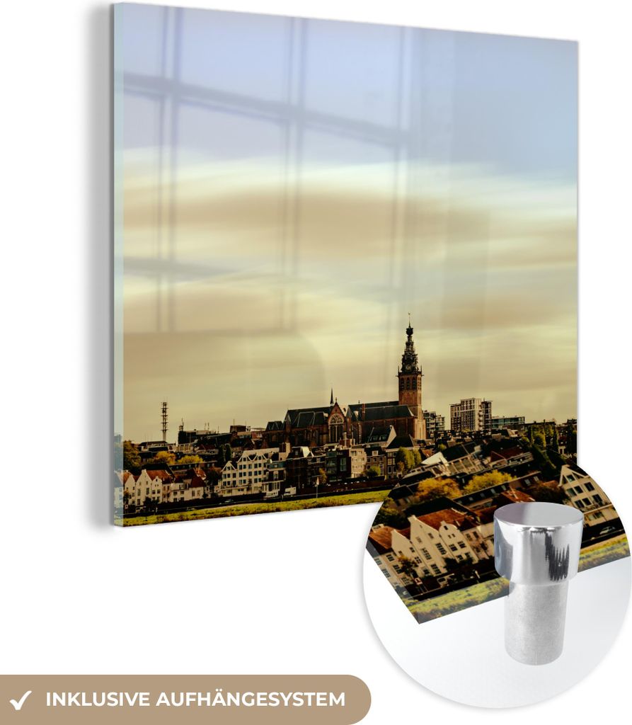 MuchoWow Glasbilder - Bilder auf Wandbild - Foto auf Glas Skyline - Nijmegen - Niederlande 20x20 cm Wanddekoration aus Glas - Acrylglasbild - Acryl...
