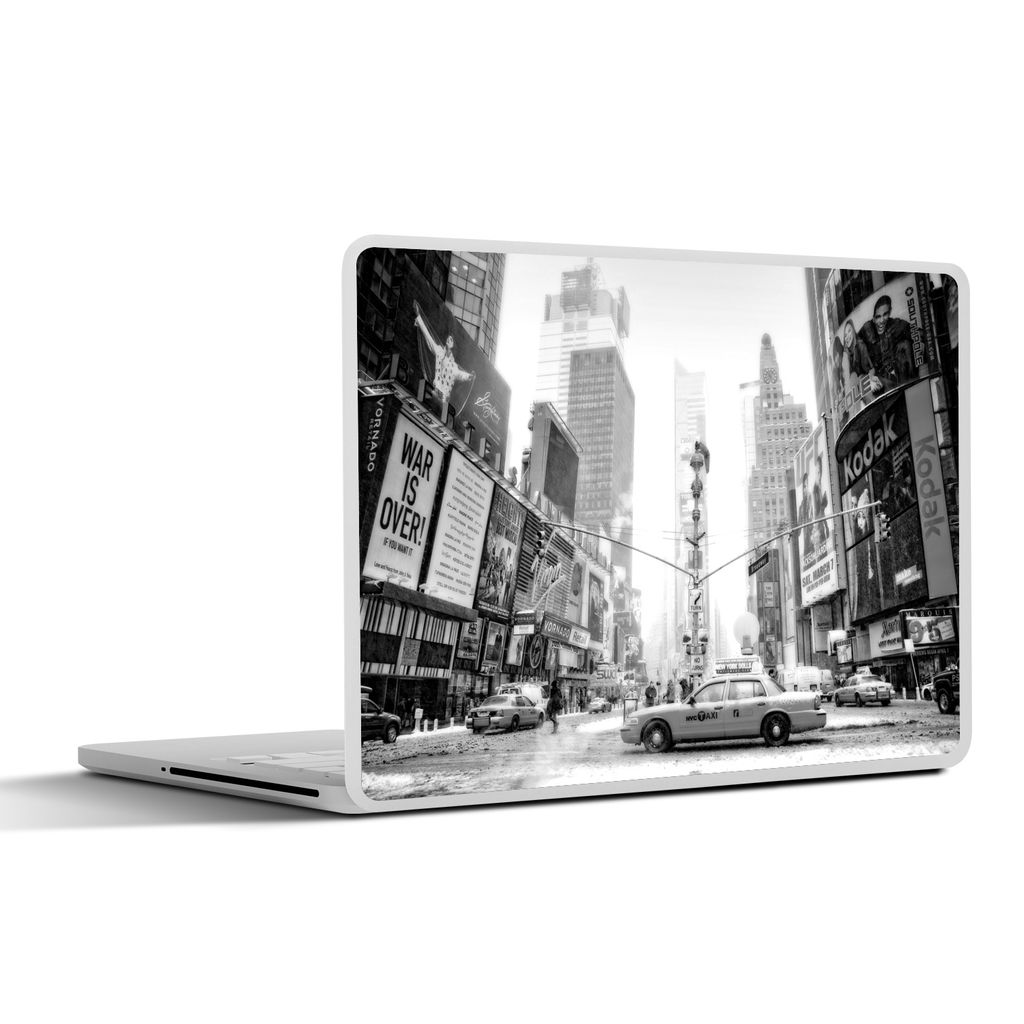 MuchoWow Laptop Aufkleber Sticker Cover New York - Auto - Taxi - Schwarz - Weiß 40x30 cm - Laptop Dekoration - Selbstklebend