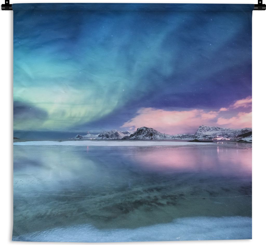 MuchoWow Wandteppich Wandbehang Nordlichter - Nacht - Winter 90x90 cm Tapisserie Dekoration Wandtuch - Wandaufhänger