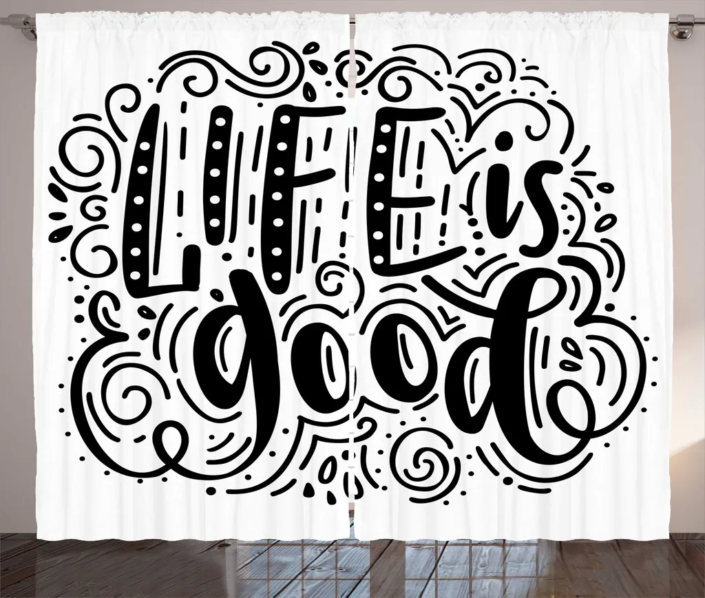 Rideau à fronces avec crochets 280x225 cm Motif Doodle Noir et Blanc