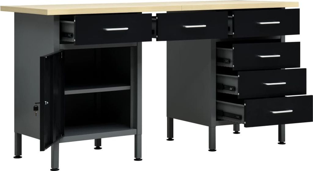 vidaXL Table de travail noire 160 x 60 x 85 cm acier Image du produit 