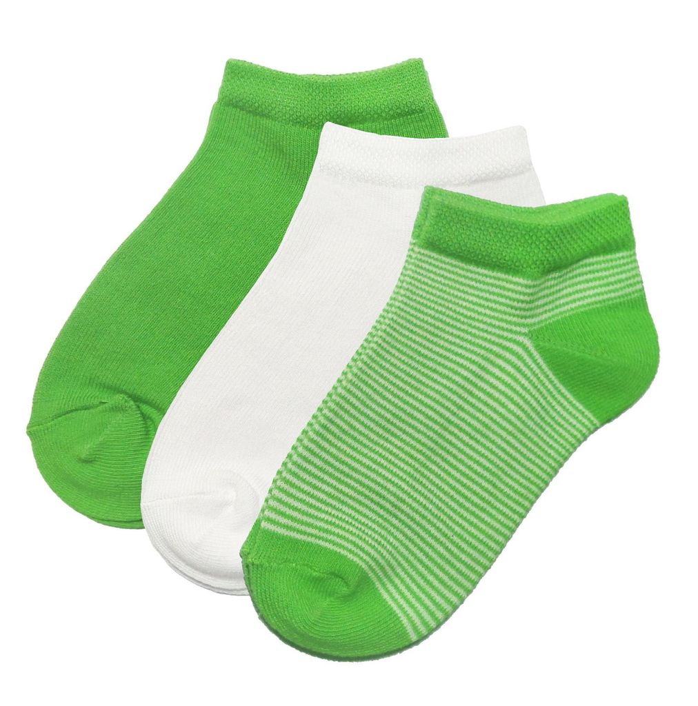 Kinder Sneaker Socken 3-er Pack aus Baumwolle Feine Ringel Grün Größe 35-38
