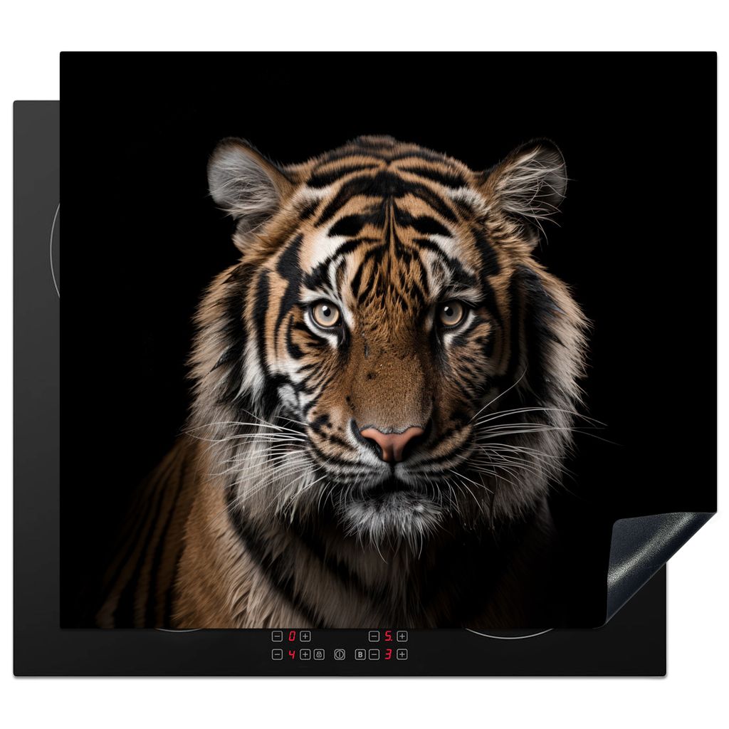 KitchenYeah Herdabdeckplatte Tiger - Porträt - Schwarz - Tier , 58x51cm, Küche Deko, Glaskeramikkochfeld Herdabdeckung, Abdeckplatte fùr Kochfeld