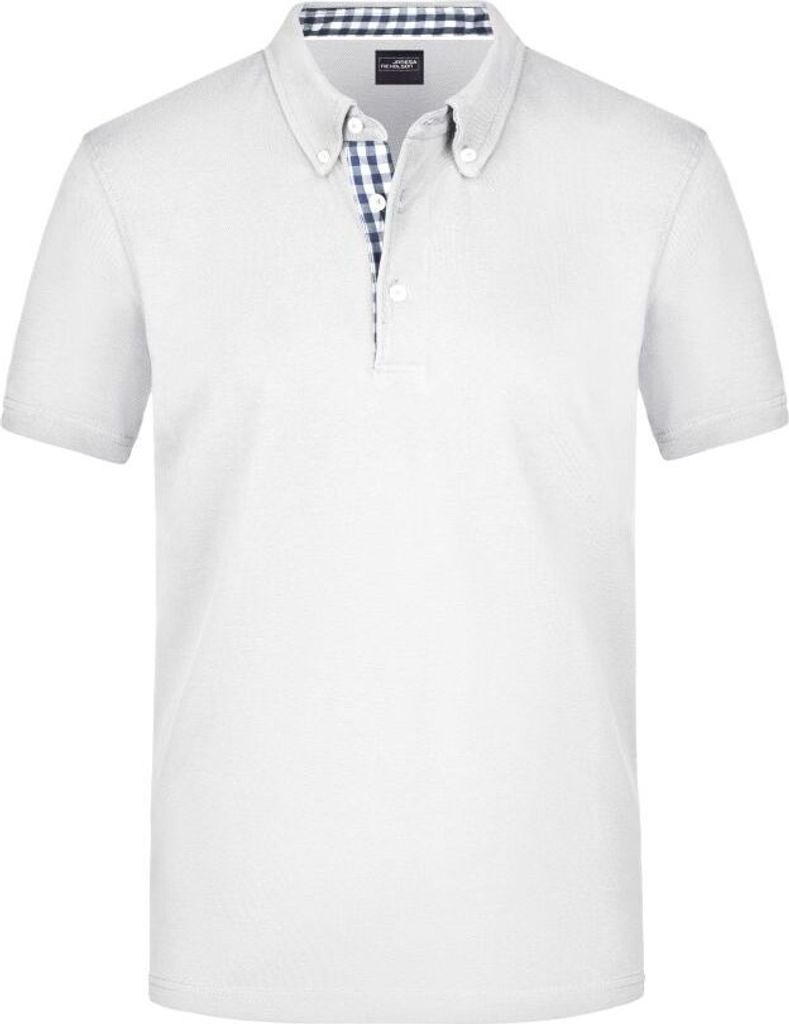 Button-Down-Polo mit modischem Einsatz white/navy/white, Gr. M