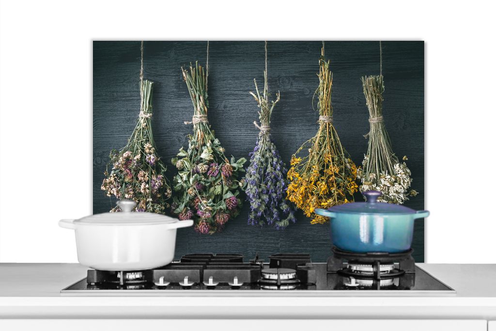 KitchenYeah Spritzschutz Küche - Küchenrückwand - Wandschutz für Herd und Spüle - Trockenblumen - Blumen - Blumenstrauß - Stilleben - Seil ...