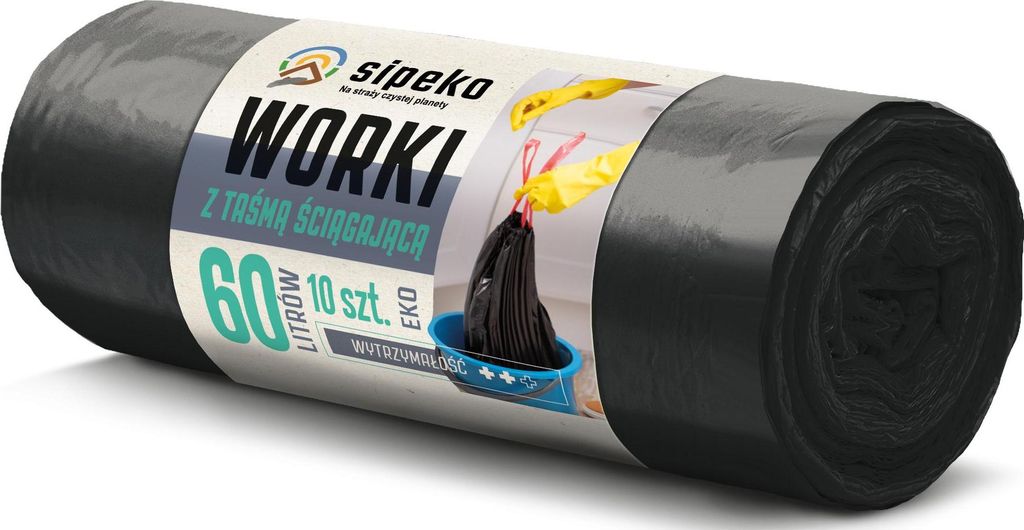 LDPE pytle na odpadky s páskou SIPEKO 60L 10ks. ČERNÝ Obrázek produktu 