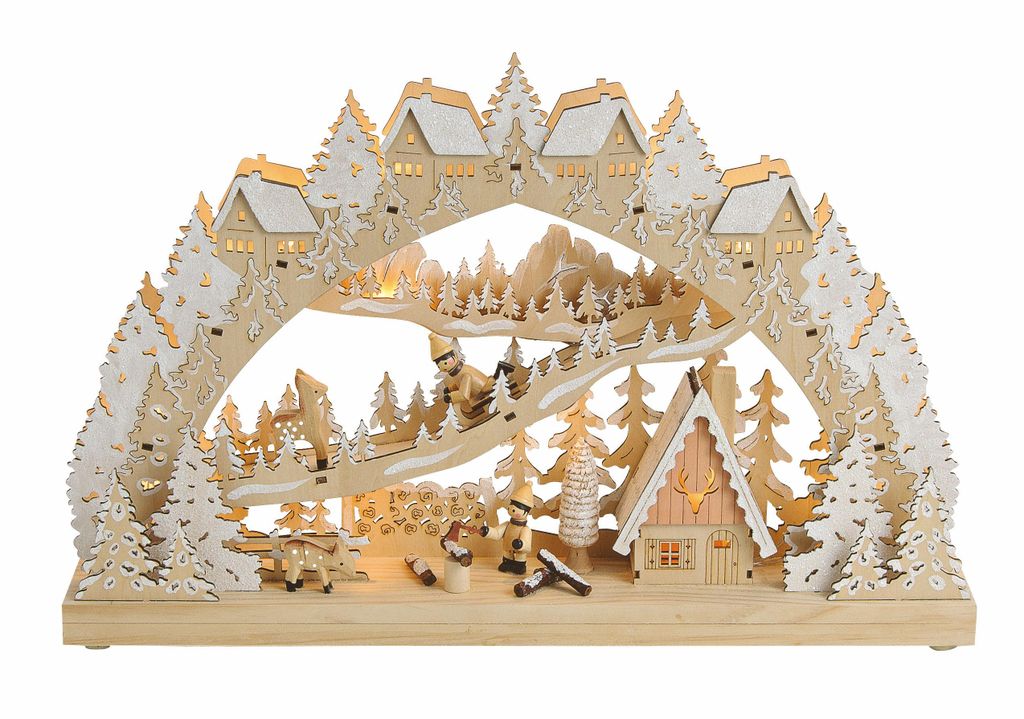Holz Schwibbogen mit LED Beleuchtung - 45 x 28 cm - Fenster Produktbild 
