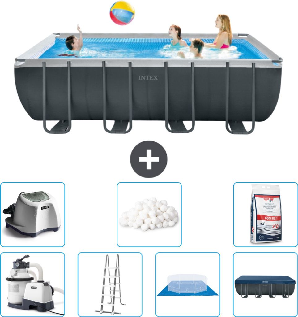 Intex rechteckiger Ultra XTR-Rahmenpool – 549 x 274 x 132 cm – inklusive Pumpe – Leiter – Bodenplane – Abdeckung Salzwassersystem - Filte...