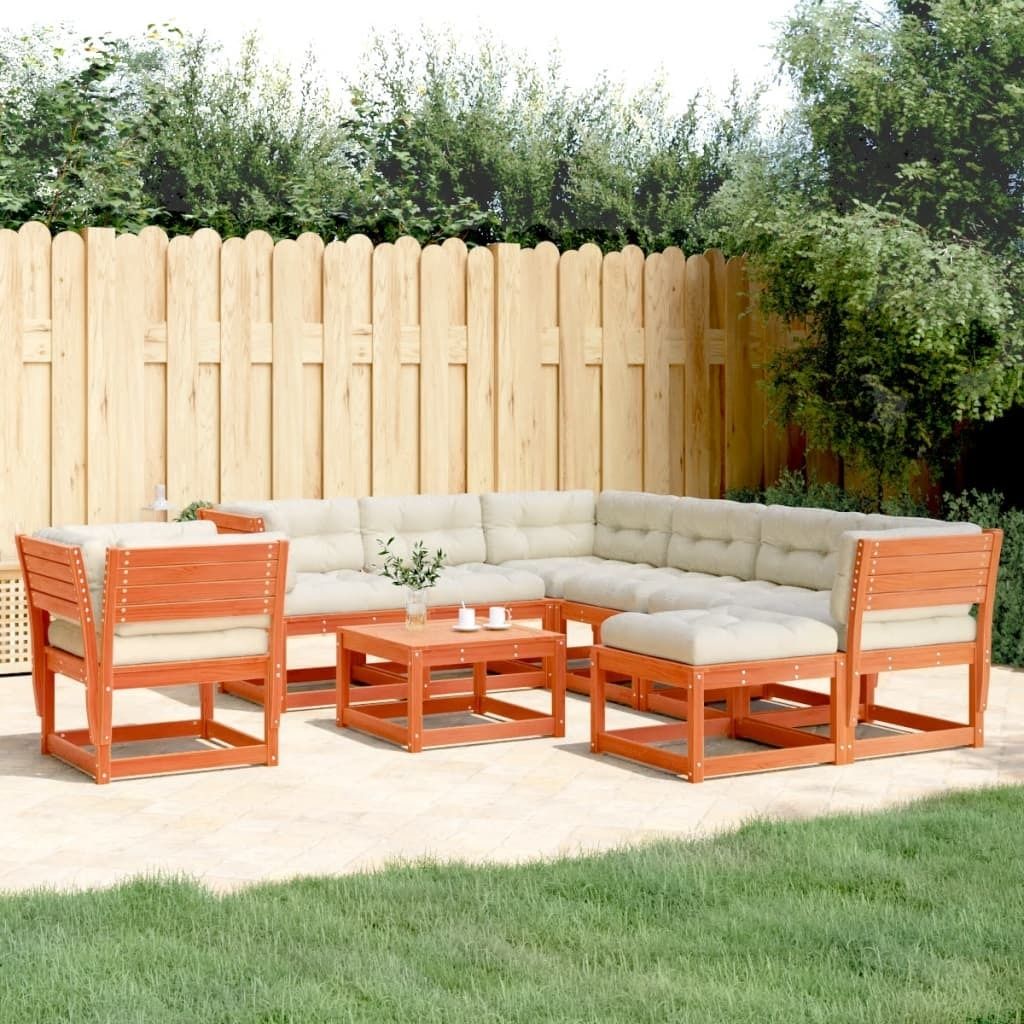 Maison Exclusive - 8tlg. Garten-Lounge-Set mit Kissen Wachsbraun Massivholz Kiefer