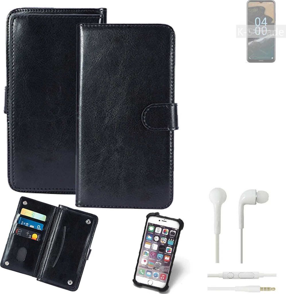 K-S-Trade 360° Hülle kompatibel mit Nokia G400 5G inkl. Headphones schwarz Kunstleder Case BookCase WalletCase Kunstlederederhülle Handyhülle,