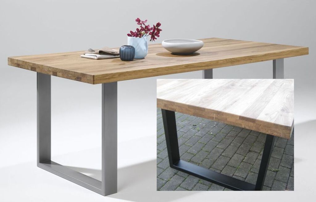 Esstisch 220x100x76cm Eiche durchg. Lamelle, gerade Kante, U-Gestell Schwarz