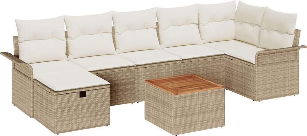 Möbel 8-Teiliges Garten Sofa Set mit Kissen Beige Poly Rattan - Gartensofas 3359463
