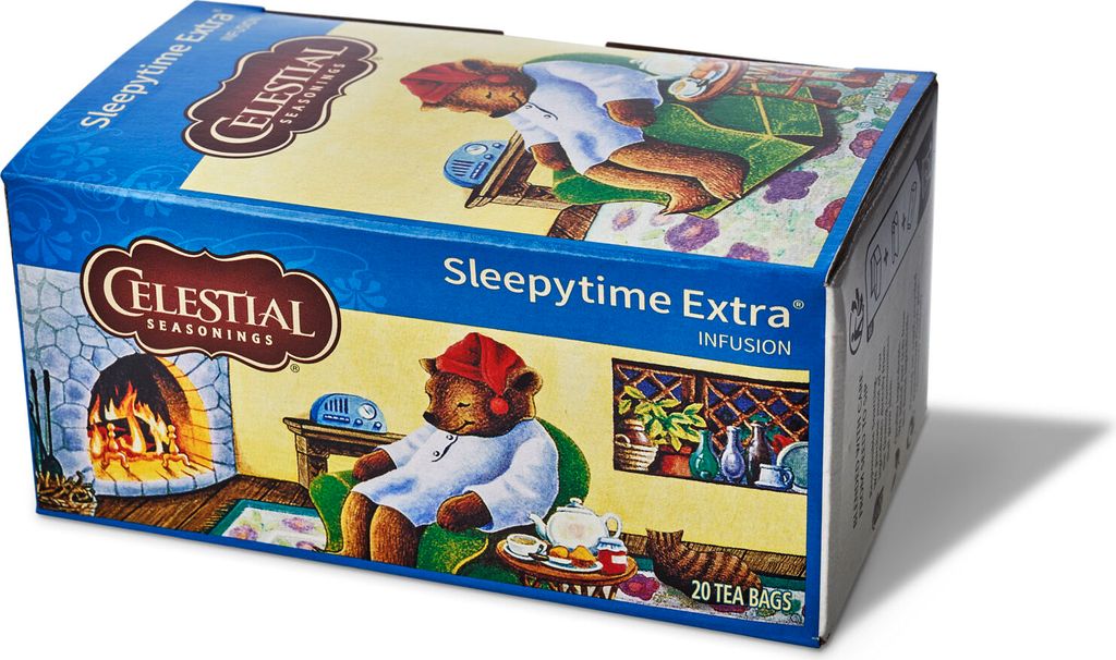 A box of Celestial Seasonings Sleepytime Extra tea bags.