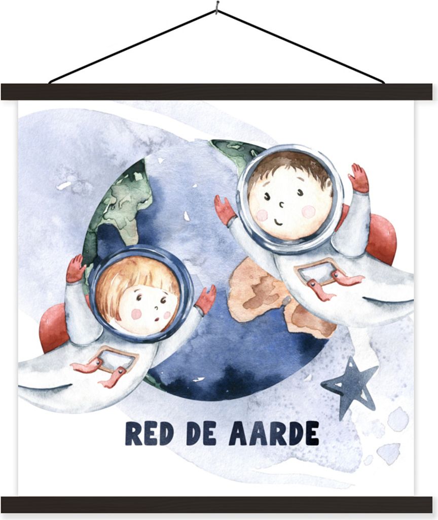 MuchoWow Textilposter Zitate - 'Rette die Erde' - Sprichwörter - Weltraum - Junge - Mädchen - Kinder 120x120 cm mit schwarzem Rahmen - Aufhäng...