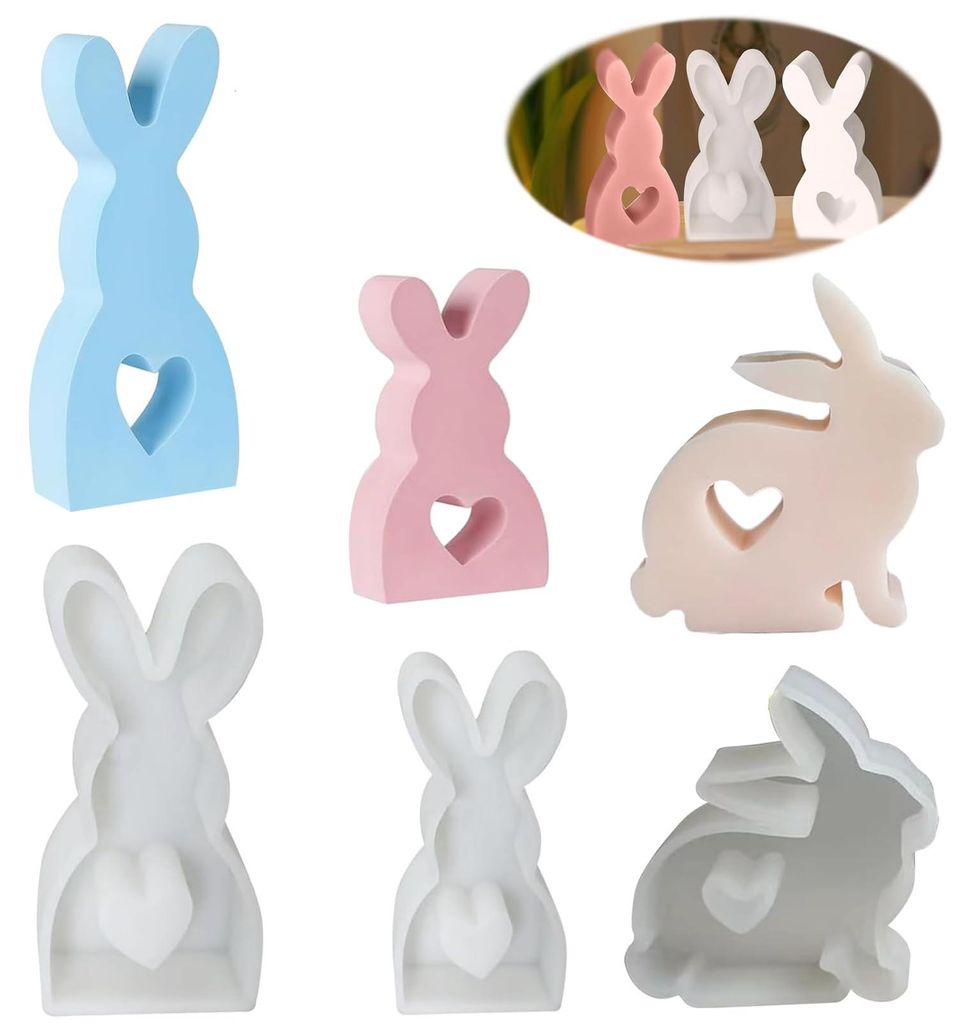 3-teilige 3D-Osterhasen-Silikonform für Kerzenhalter, Silikon-Osterformen, Silikon-Kaninchenform, Osterhasenform für Ostern, DIY-Osterhasenform f...
