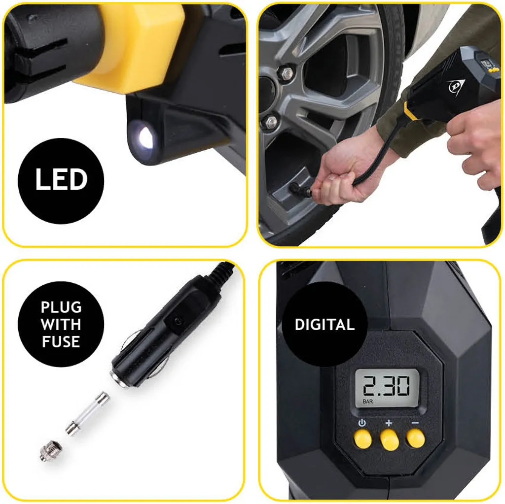 Mini compresseur 150 PSI Dunlop numérique 12V avec kit de gonflage - 5