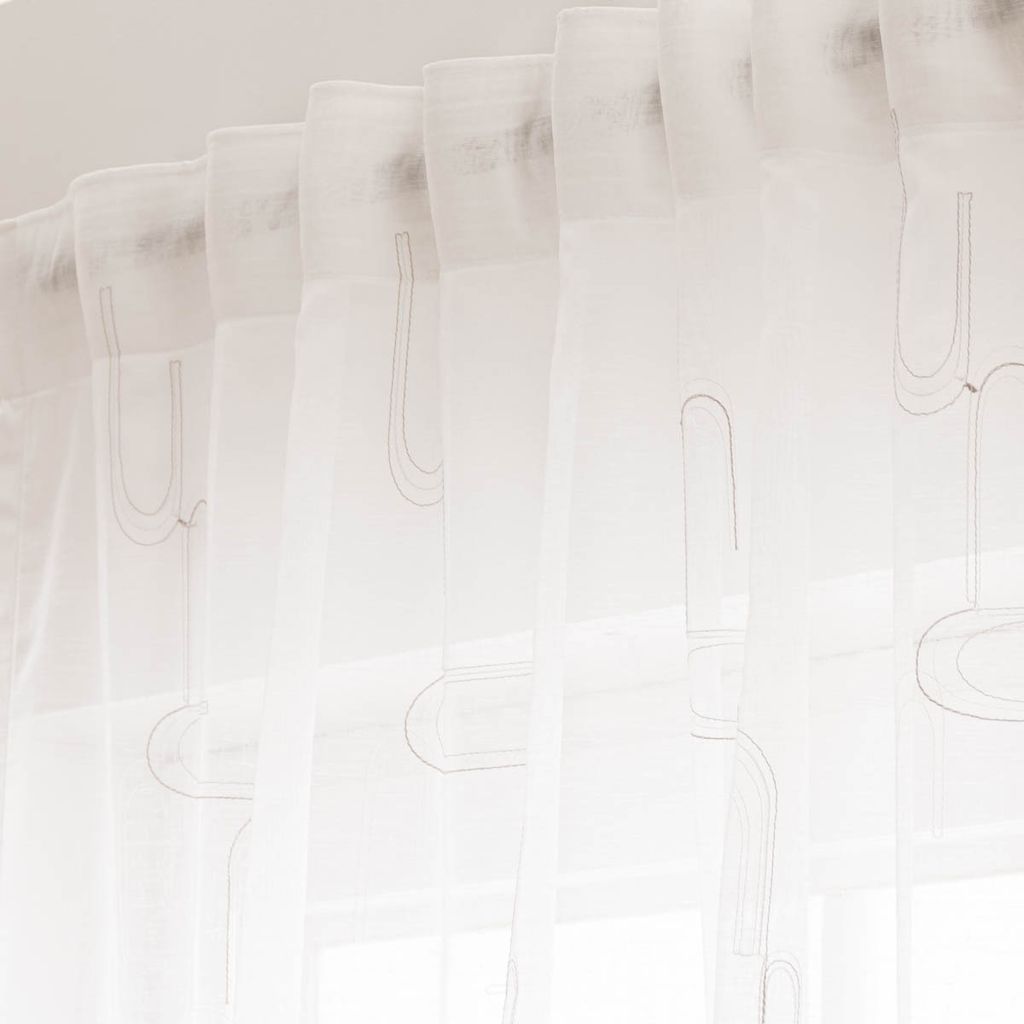 Gardine Stickerei Art Decò wollweiß grau mit Smok-Schlaufenband 245cm (H) x 280cm (B) Größe