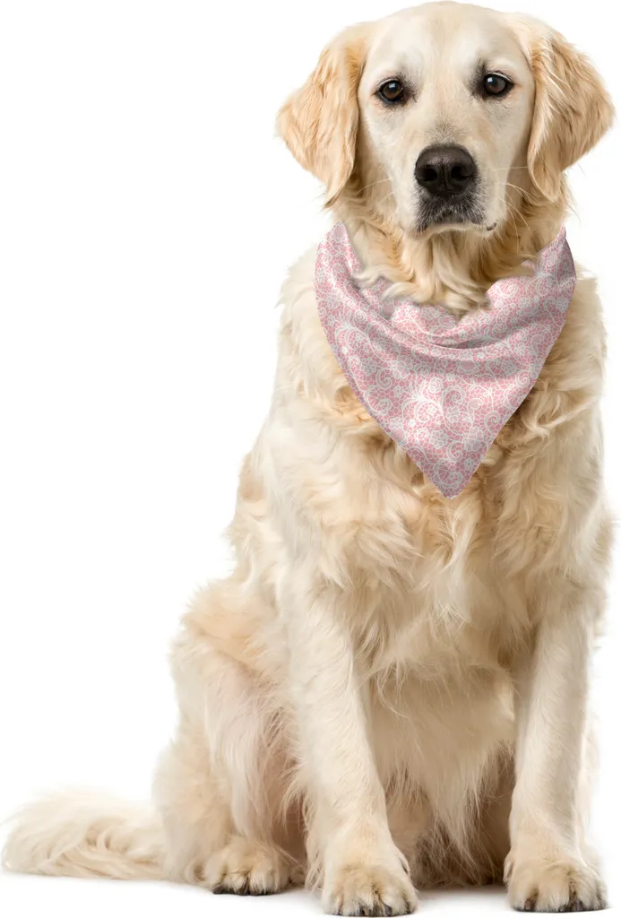 ABAKUHAUS Bandana orientale per animali domestici, motivi floreali esagonali in pizzo, 55x55 cm, bianco cipria