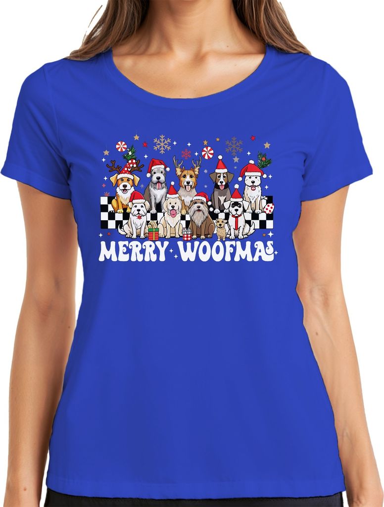 Merry Woofmas Hund Hunde Hundehalter - Weihnachten Xmas Christmas Damen T-Shirt, Blau, L