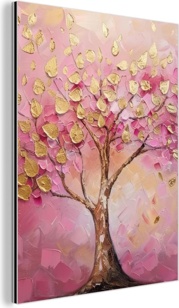 MuchoWow Wanddekoration Metall Metallbild Wandkunst 30x40 cm Baum - Rosa - Gold - Modern MuchoWow Aluminium Gemälde - Bilder