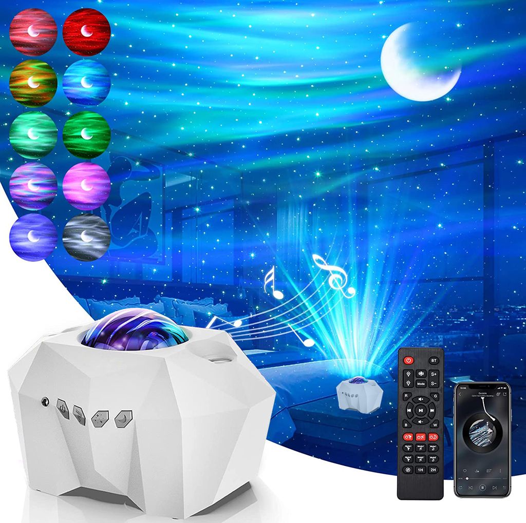Rosnek LED Nachtlicht LED Musik Projektor,Bluetooth,Mond Stern,  USB,Sternenhimmel Lampe, LED, Rot, Grün, Blau, Weiß, LED-Projektionslicht