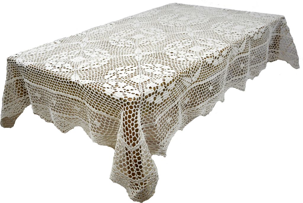 Tischdecke aus Naturgarn, 140/220, gehäkelt, beige, Baumwolle