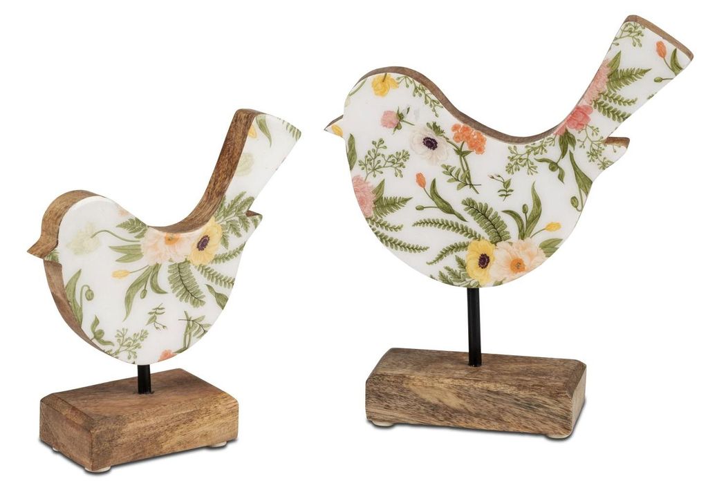 2er Set Dekofiguren Vogel mit Blumenmotiv H. 15 + 19cm Produktbild 
