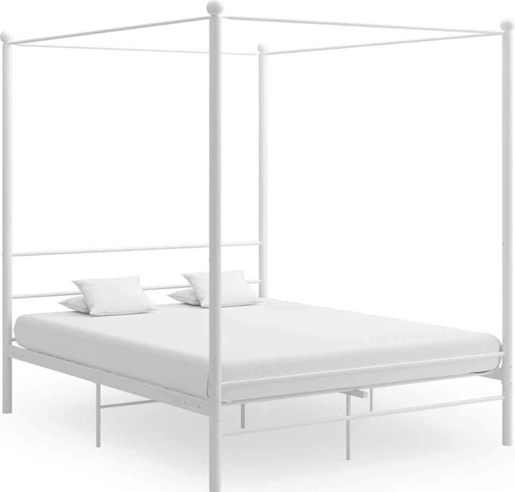 vidaXL Himmelbett Weiß Metall 160x200 cm - Bettrahmen - Metall-Bettrahmen - Bett - Betten