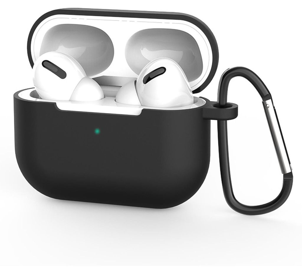 AirPods Pro 1 Silikon Schutzhülle mit Karabiner, Soft Touch Case, stoßfeste Hülle, rutschfest, 360° Schutz, Schwarz