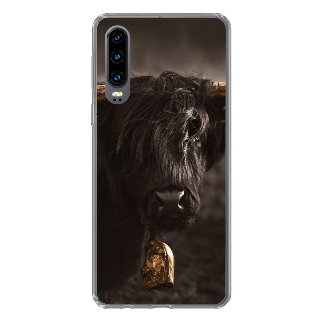 MuchoWow Handyhülle Schutzhülle Hülle für Huawei P30 Schottischer Highlander - Fell - Schwarz Silikon Softcase Handy Hülle - Kartenbesitzer