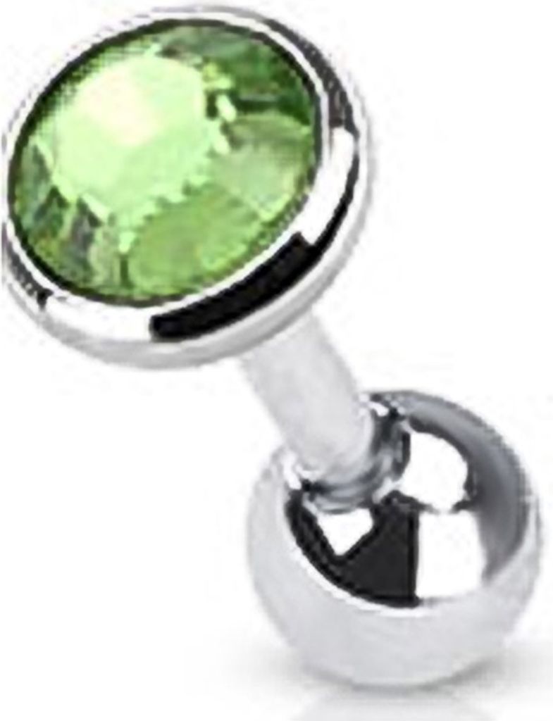 Tragus Helix Cartilage Ohr Piercing Zirkonia Stecker Barbell Kristalle Chirurgenstahl Autiga silber-grün Kugel Ø 3 mm