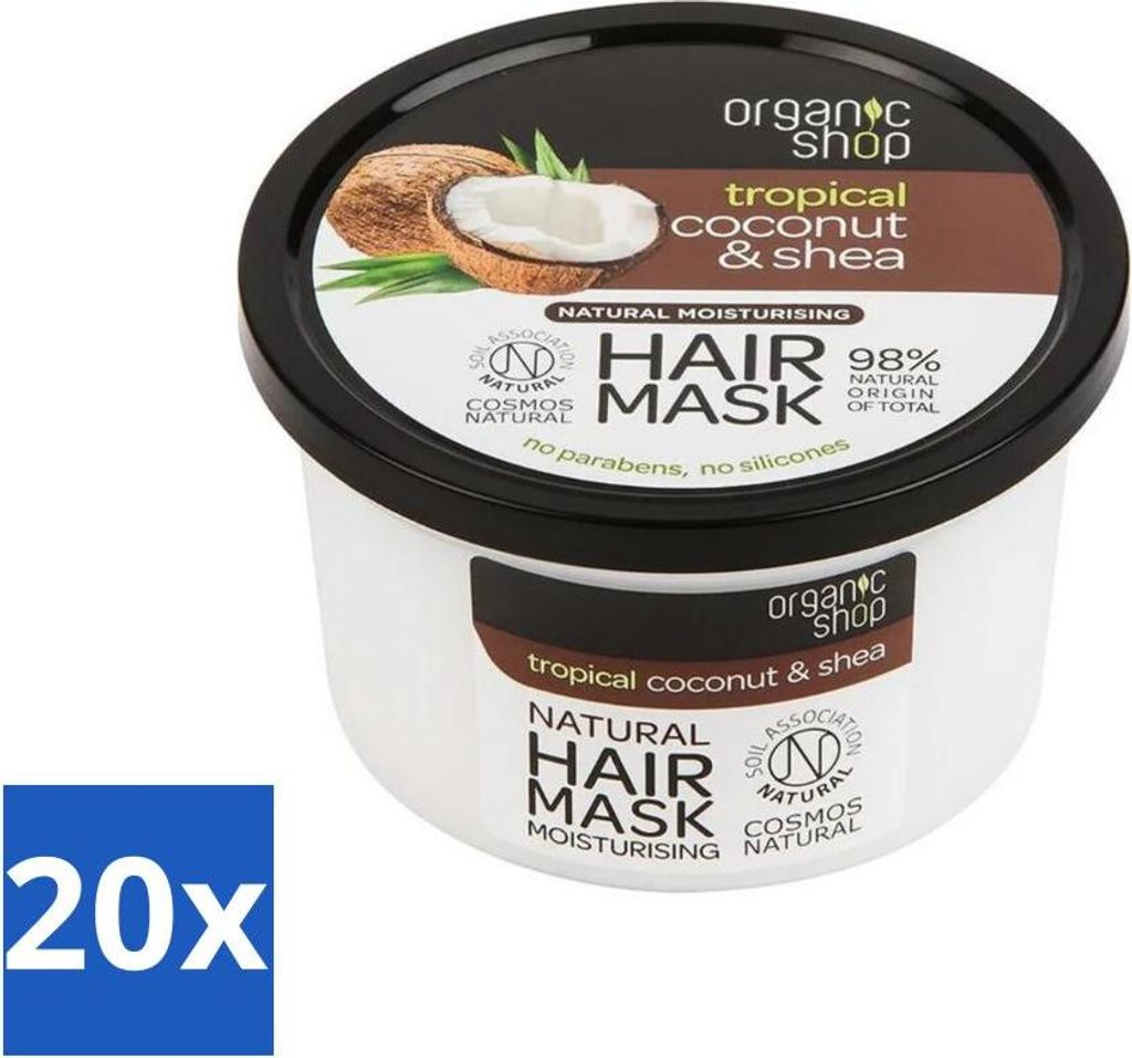 Organic Shop - Kokosnuss & Shea Haarmaske - Nährend und pflegend - 250 ml - Vorteilspack - 20 Stücke