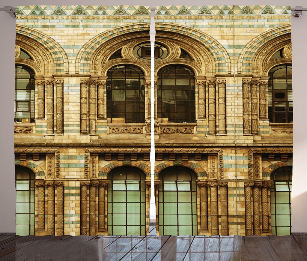 ABAKUHAUS historisch Rustikaler Vorhang, European City Building, Wohnzimmer Universalband Gardinen mit Schlaufen und Haken, 280 x 245 cm, Sepia