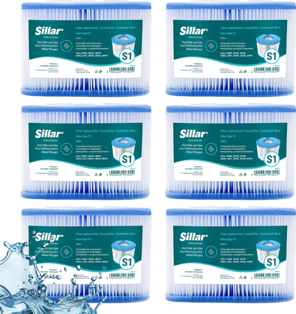 Sillar 6 Stück Whirlpool Ersatzfilter – für Poolpumpe Spa Ersatz Intex Typ S1 29001